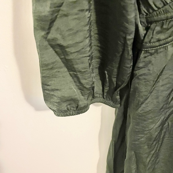 Sz  S Reitmans midi dress 3/4-Sleeve Empire Dress with Pleats green - Picture 9 of 10